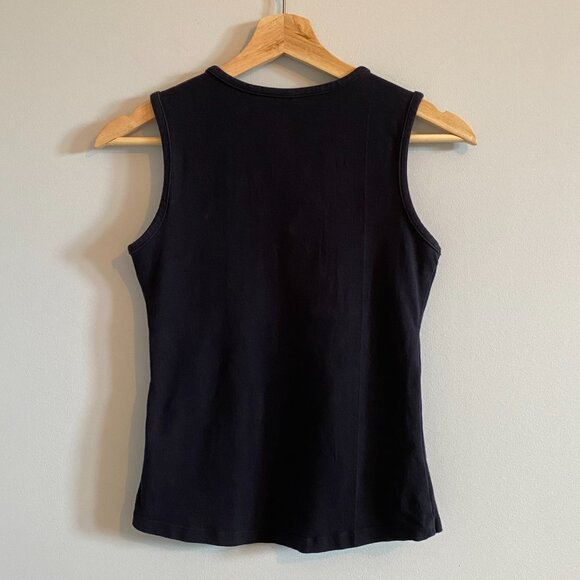 Black Crossover V-Neck Tank Top Cotton Y2K Sporty Athletic - Picture 7 of 10